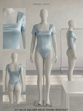 Icy Blue Square-Neck Thong Bodysuit — Women’s Intimates
